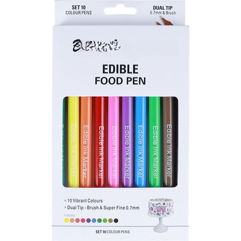 Direkt vom Hersteller: Lebensmittelfarbstifte mit Doppelspitze (0,7 mm), Pinselspitze, feine Linien, 10 Farben pro Packung (1/5)