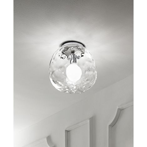 Plafonnier 6467 TR en Chrome Poli et Verre Transparent, Diamètre 30 cm, 1x E27 Max 60W, Lampe de Plafond Élégante pour Intérieur par Perenz