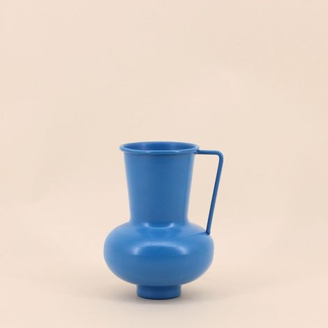 Vase en métal bleu avec anse, H17cm