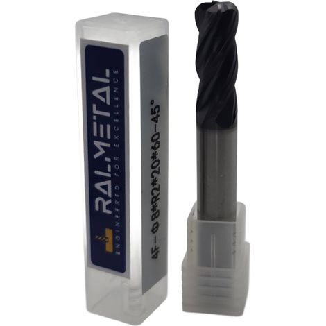Fresa a raggio in metallo duro integrale Fi 8 x R2.0 x 60 mm - 45 HRC (1/4)