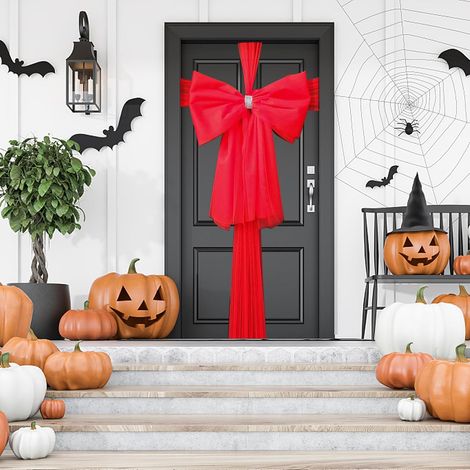 Nœud de Porte de Noël, décoration de Porte d'entrée de Noël, Double nœuds avec décoration en Strass, Mariage, fête, Noël, fête prénatale, décorations de Porte de Noël (Rouge)