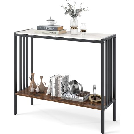 COSTWAY 90 CM Console Table 2-Tier Industrial Foyer Table with Open Shelf-White (1/5)