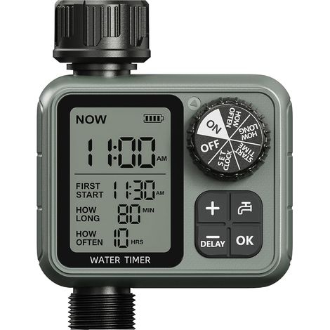 Minuteur d'arrosage pour tuyau d'arrosage, programmateur d'arrosage avec temporisation en cas de pluie, arrosage automatique et manuel pour système d'irrigation goutte à goutte extérieur pour pelouse 