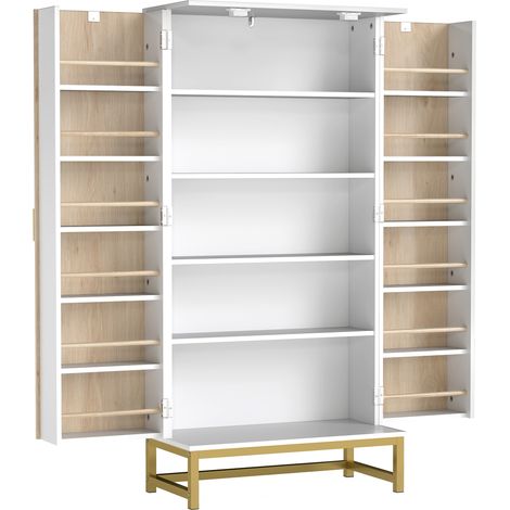 Armoire de cuisine avec 12 tablettes ajustables et portes, meuble de rangement blanc 58x29x119,5cm (1/5)