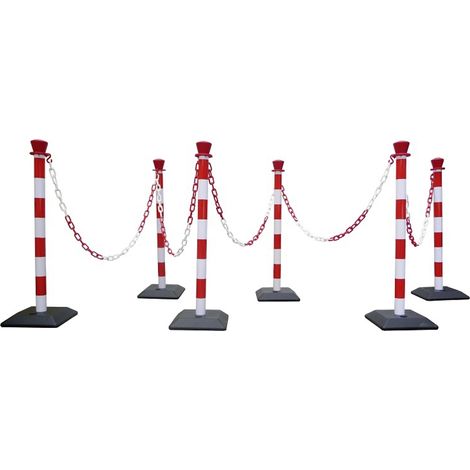 PROVOST - Kit de 6 poteaux de sécurité PVC avec chaîne - Idéal pour sécuriser des espaces extérieurs