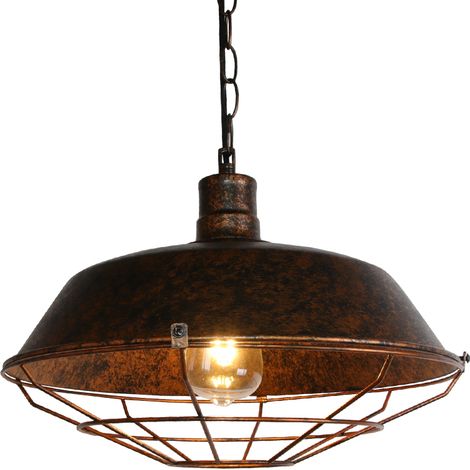 Lámpara Colgante, Lámpara de Techo Vintage, Rústico Iluminación en Industrial Estilo con Cadena de Hierro Edison E27 Base para Dormitorio Cocina Comedor - Óxido Ø36cm