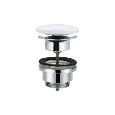 Bonde de vidange à clapet en céramique, raccord de vidange, vanne en laiton de 32 mm (1 1/4 pouce), couvercle rond en céramique avec trop-plein pour lavabo/évier, blanc (1/5)
