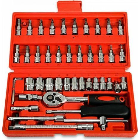 Trousse à outils 46 en 1, jeu de tournevis et de douilles, mallette à outils multifonction Bricolage indispensable Kit de réparation pour la maison et le bureau (1/5)