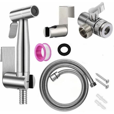 Douchette de bidet manuelle - Kit en acier inoxydable nickel brossé, tête antirouille - Idéale pour l'hygiène et le nettoyage des couches.