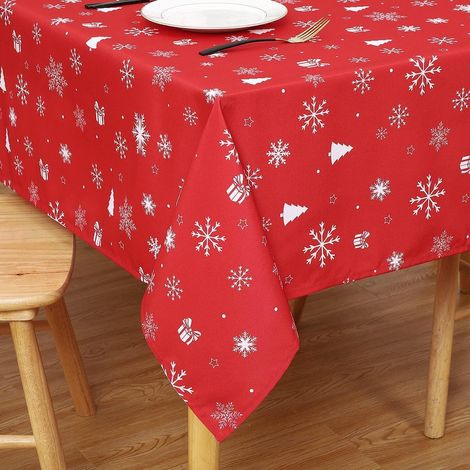 Weihnachtliche Tischdecke abwischbar 138x200cm Rot mit Schneeflockenmuster