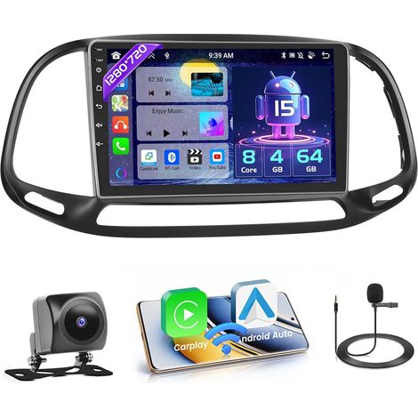 [8 Core 4+64GB] Android 15 Autoradio, Carplay Android Auto sans Fil, pour Fiat Doblo/Yeni Kasa 2015 Radio, Écran Tactile 9’’ Bluetooth Stéréo Mirror Link GPS WiFi SWC USB (1/5)