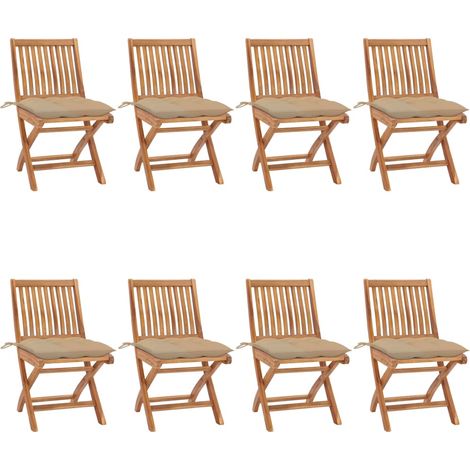 Lot de 8 Chaises de jardin pliables  Fauteuils de Jardin avec coussins Teck solide 54017 (1/5)