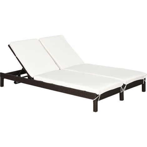 Lettino Prendisole da Giardino Matrimoniale in Rattan Marrone e Bianco (1/5)