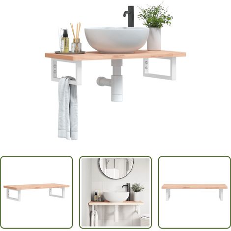 Wandmontage - Waschbeckenregal Wandmontage Stahl und Massivholz Buche (1/5)
