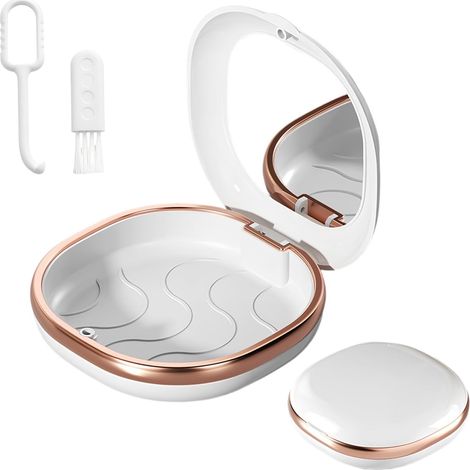 Boîte à Gouttières Dentaires avec Miroir – Boîte de Rangement pour Appareils Dentaires, Plateau Amovible, Lavable, Portable, Inclut Pinceau & Outil de Retrait (Blanc) (1/5)