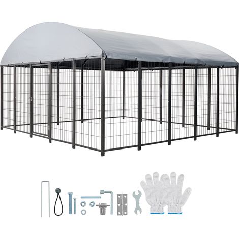 Mophorn Perrera de Exterior 3 x 3 x 1,65 m, Parque para Perros con Marco Metálico, Techo Impermeable y Anti-UV, Cerradura de Pestillo, Caseta de Malla para Perros Grandes, Negro (1/5)