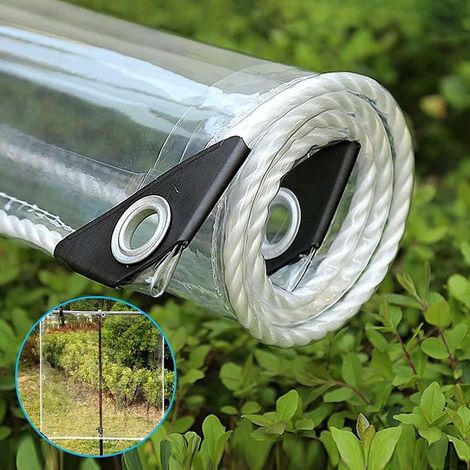 Tigrezy 1,2mx 3m Telone trasparente per esterni con occhielli e corda, telo in plastica PVC Telone trasparente impermeabile Telone antistrappo e antivento
