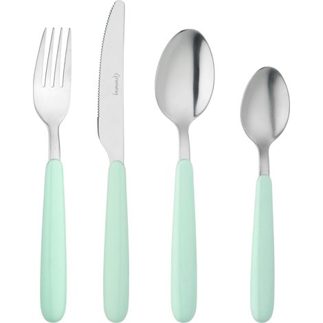 Couverts de bistro, ensemble de 16 pièces, acier inoxydable 18/0, manche arrondi, bleu (1/5)