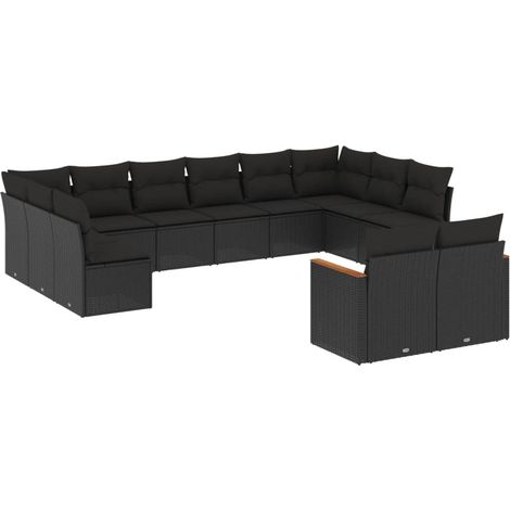 Salon de jardin 12 pcs avec coussins noir résine tressée (1/5)