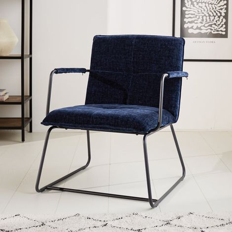 Fauteuil moderne tissu chenille bleu foncé Hailey (1/5)
