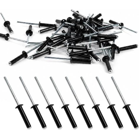 50 Rivets Pop Aluminium Noirs à Large Bride 4 x 20 mm Rivet Pop Noir Résistant à la Corrosion pour Plaques d'Immatriculation Voiture Bateau Construction Meuble Réparation Fixation Durable (1/5)