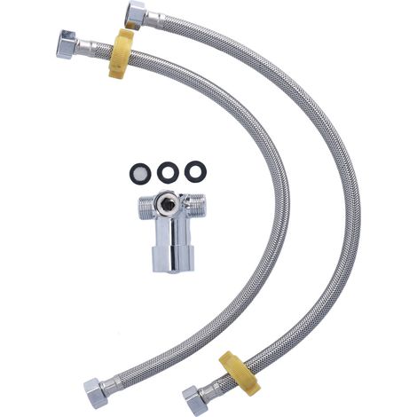 Mitigeur thermostatique G1/2" en acier inoxydable trempé pour eau chaude et froide, avec double flexible pour robinet à pédale.