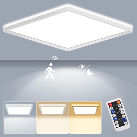 Plafonnier LED Dimmable avec Détecteur de Mouvement Radar 24W 2400LM, Lumineux avec Télécommande 3000K-6000K Plafonnier, 2.5cm Ultra Fin Lampes de Plafond pour Bains Garage Couloir 30CM30CM (1/5)