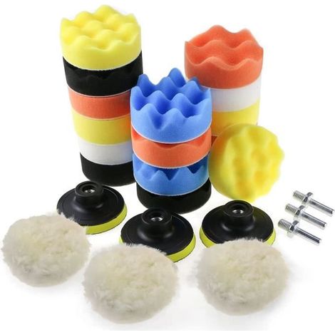 Éponge de polissage pour voiture, Kit d\'éponge de polissage avec adaptateur de foret M10, jeu de 25 tampons de polissage tampons d\'é (1/4)