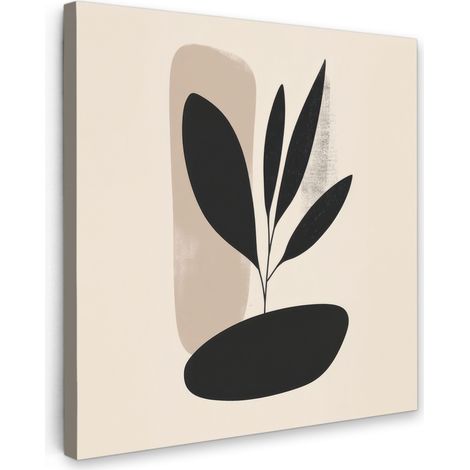 TABLEAU SUR TOILE Plante - Beige - Japandi Tableau Chambre Adulte 90x90 cm