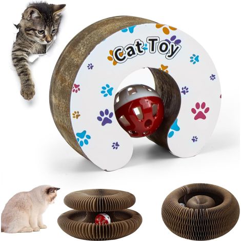 Griffoir pour Chat, Organ Cat Scratching Board, Jouet pour Chats Interactif avec Balle Cloche, Jouet Chaton de Ondulé Planche pour Chat Interieur, Lit à Cat Demi-Cercle Pliable (1/5)