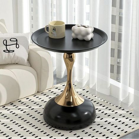 Table d’appoint moderne design sablier, petite table décorative élégante pour salon, chambre, salle à manger, café, terrasse et espaces intérieurs ou extérieurs, noire (1/5)