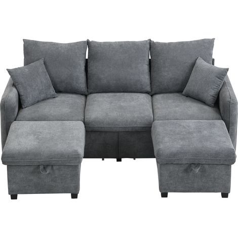 CAIziCanapé d’angle multifonctionnel en U, 3 places, avec rangements – ensemble de canapé modulable et démontable avec fonction lit, incluant tiroirs et pouf avec compartiment de rangement, revêtement (1/5)