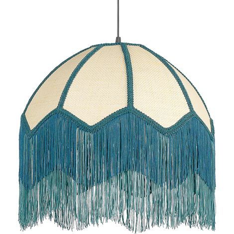 Lámpara de techo azul natural 192 cm campana papel poliéster borlas flecos Milagro