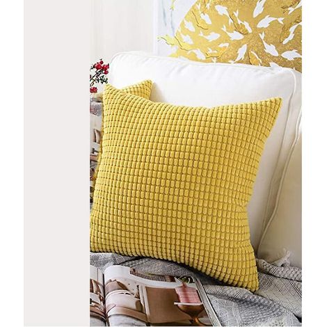 une Taie D'oreiller En Polyester Jaune Moutarde, Un Cou Carr Dcoratif Solide, Une Taie D'oreiller De Canap, Une Taie D'oreiller De Chambre Couche (1/5)