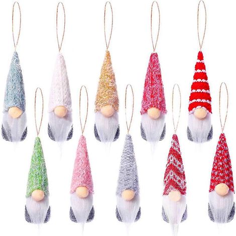 Weihnachtsbaum-Gnome, 10er-Set, schwedische handgefertigte Plüsch-Gnome, Weihnachtsmann, Elfen, hängende Heimdekorationen