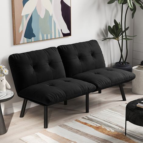 Divano letto 2 posti 160x102x78 cm nero, convertibile in metallo e velluto, MEUBLIV (1/5)