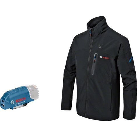 Bosch Professional GHJ 12+18V XA - Chaqueta calefactable a batería (Softshell, negra, talla L, 1 batería 12V x 2.0 Ah)