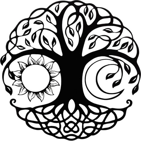 Runde Wanddekoration, großer Sonnen-Mond-Baum, schmiedeeiserne Silhouette-Innendekoration, schwarz
