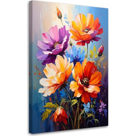 Quadro su tela, Fiori colorati in una composizione impressionistica e pittoresca - 20x30 (1/2)
