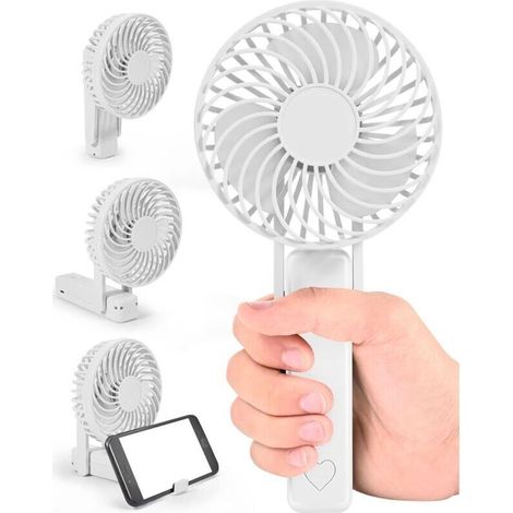 Ventilatore portatile pieghevole, ventilatore portatile ricaricabile tramite USB con batteria, ventilatore bianco con cavo