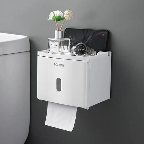 (Blanc) Rangement pour papier toilette étanche sans perforation, distributeur de papier en rouleau/à tirer (1/5)