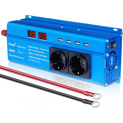 Applicable Convertisseur 12V 220V Pur Sinus 1500W 3000W Onduleur de Puissance Pur Sinus 2 LED  2 Prises 4 USB