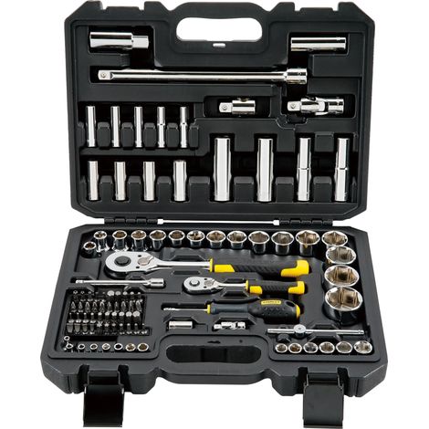 Stanley – Coffret multi-outils 96 pièces – Clés à douille 1/4" et 1/2" – Acier chrome-vanadium – Étui robuste avec serrures métalliques (1/10)