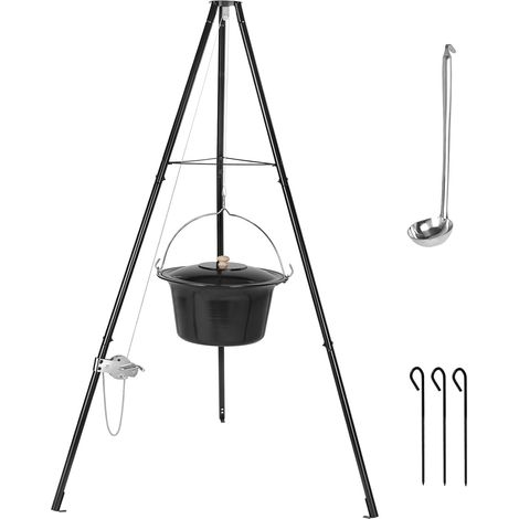 15L Gulaschkessel mit Dreibein und Löffel, höhenverstellbare Kette, Gulaschtopf-Set für 10-15 Personen