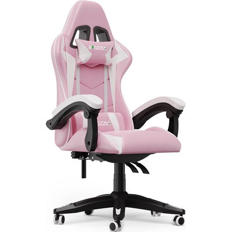 Sedia da gaming - bigzzia Sedia gaming Rosa - Sedia poltrona gaming - Sedie da gamer con Cuscino Lombare e Poggiatesta - Regolabile in Altezza - PU Poltrona Racing