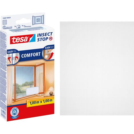 tesa Insect Stop COMFORT Moustiquaire pour fenêtre - Moustiquaire auto-adhésive avec bande Velcro - Moustiquaire sans percer - blanc (protection visuelle légère), 100 cm x 100 cm -2pcs (1/5)