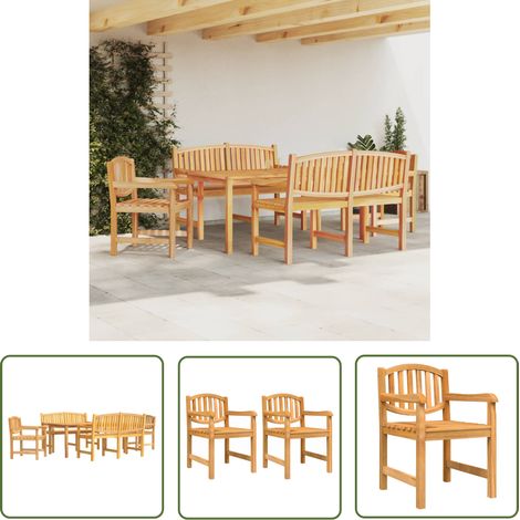 The Living Store Ensemble à manger de jardin 5pcs Bois de teck massif - Meubles De Jardin - Salon De Jardin - Table De Jardin - Chaises De Jardin - Banc De Jardin (1/5)