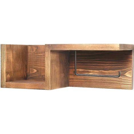 Porte-serviettes mural en bois avec étagère et porte-papier toilette intégré, style ferme. Organisateur de salle de bain. Porte-serviettes mural et porte-papier toilette. (1/5)