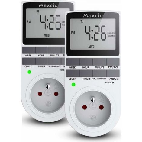 Digital Programmable Socket, Daily/Weekly Digital Timer, Power Outlet Programmer with LCD Screen and Anti-Theft Random Mode, Energy Saving, Max 16 A/3680 W (2-Pack) (1/5)