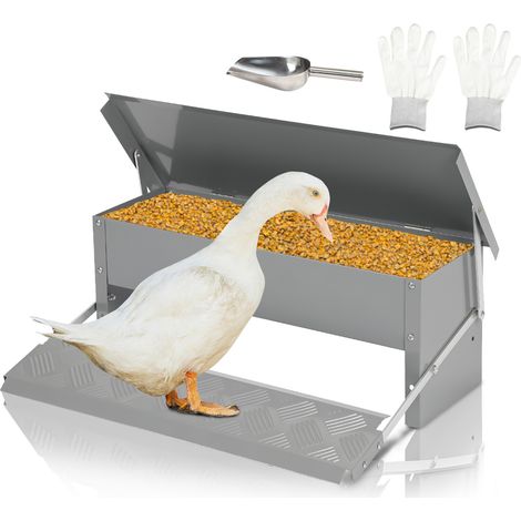 Wolketon Futterautomat Hühner mit Handschuhe und Dosierlöffel – Automatischer Futterspender für Hühner, Gänse und Enten, 5KG Kapazität, rattensicher